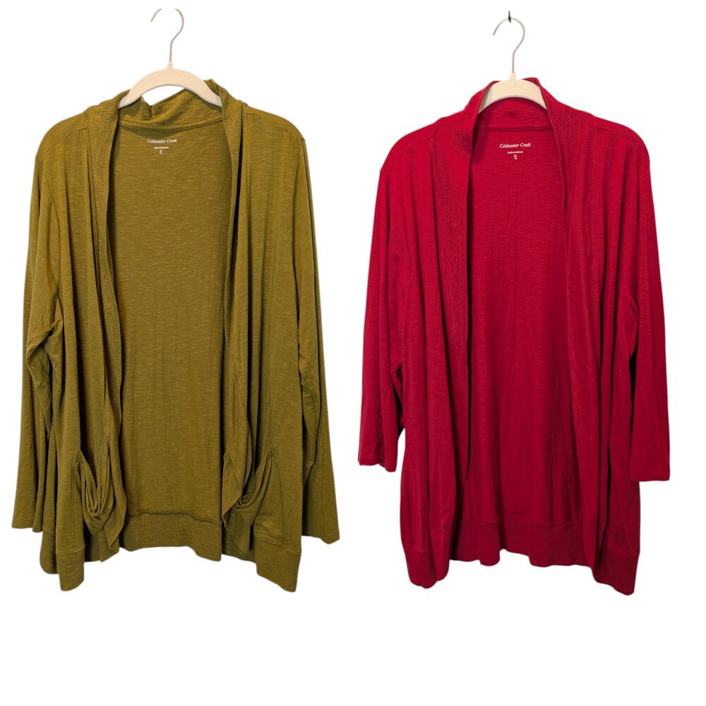 Set of 2 Coldwater Creek Sz XL 16 Open Front Cardigans Soft Stretch Knit Jersey